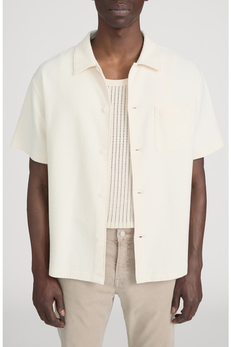 Jacquard Short Sleeve Button-Up Shirt, Main, color, CREAM