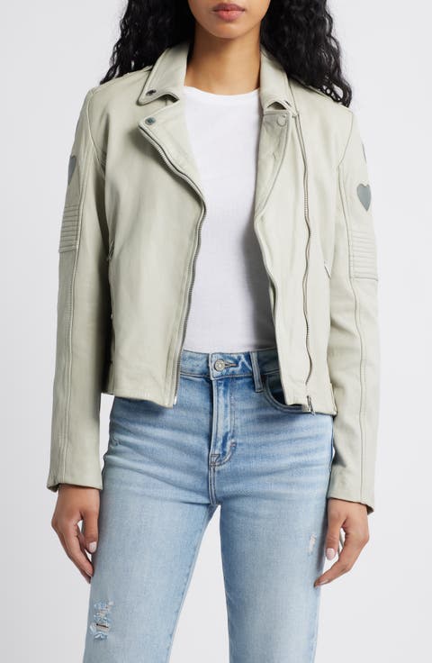 Reo Heart Detail Leather Moto Jacket