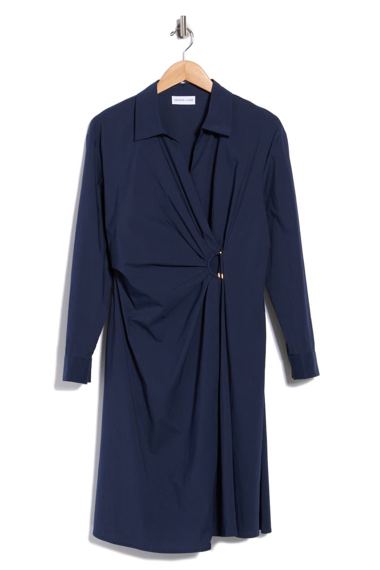 Long Sleeve Wrap Shirtdress, Alternate, color, NAVY
