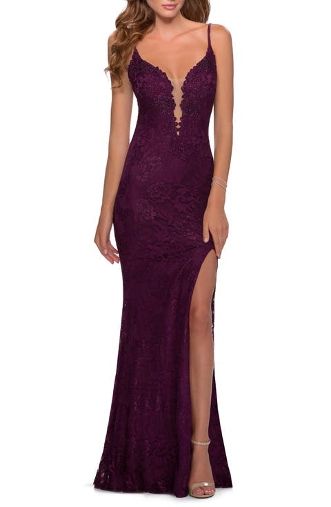 Lace Dress with Deep V-Neck and Rhinestones