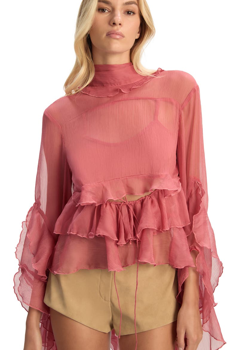 Anyssa Crinkle Chiffon Babydoll Top, Alternate, color, ROSE