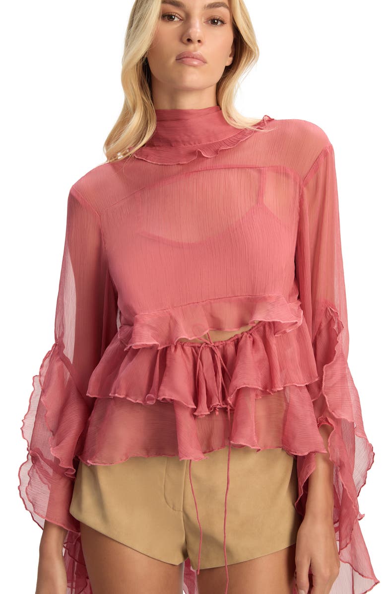 Bardot Anyssa Crinkle Chiffon Babydoll Top, Alternate, color, Rose