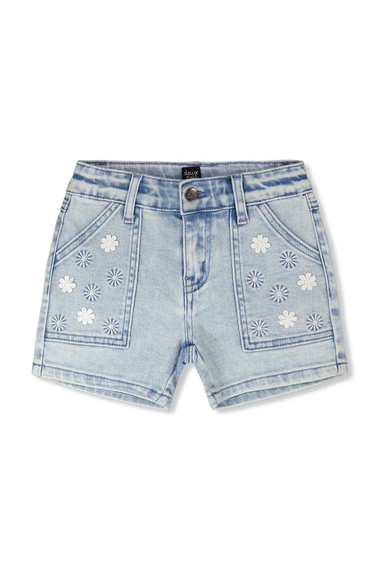 Embroidered Daisies Denim Shorts, Main, color, Light Blue Denim