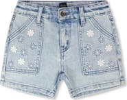 Deux par Deux Embroidered Daisies Denim Shorts