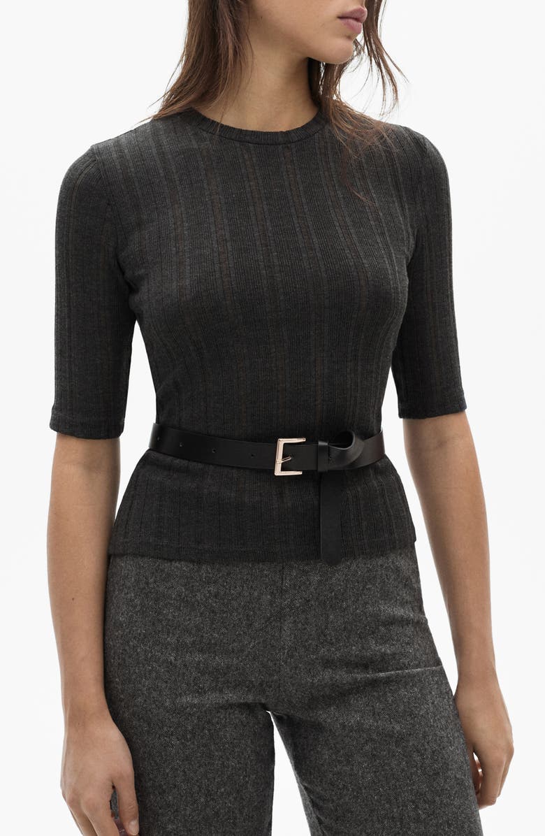 MANGO Elbow Sleeve Rib Knit Top, Main, color, 