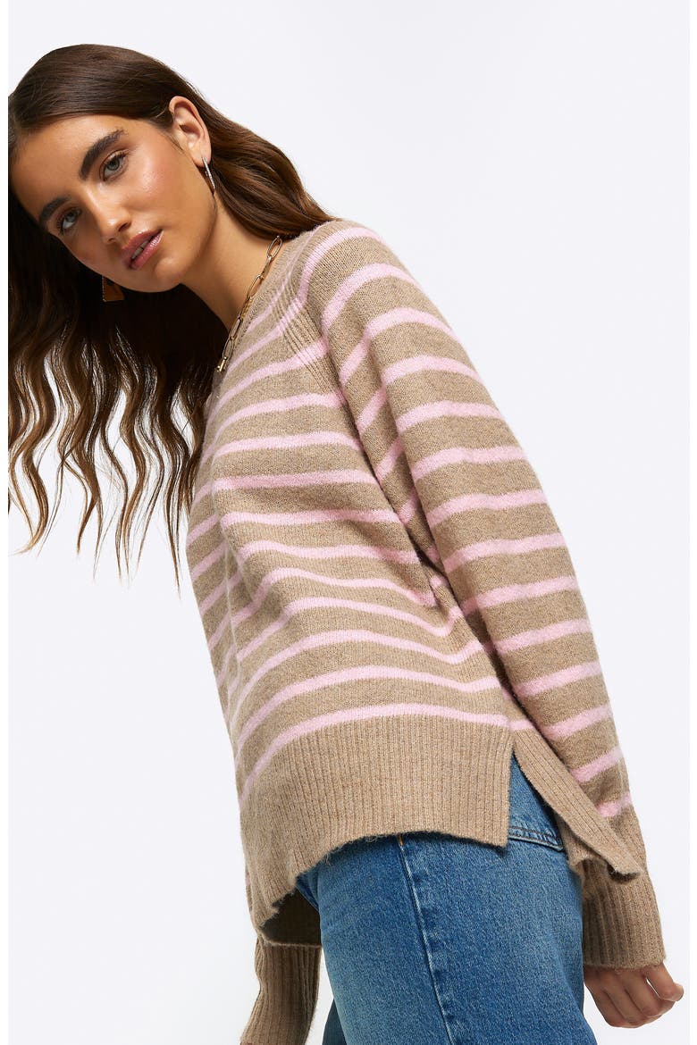 Oversize Stripe Sweater, Alternate, color, BEIGE