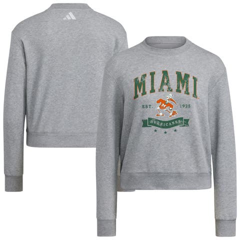 Women's adidas Gray Miami Hurricanes Pullover Crewneck Sweatshirt
