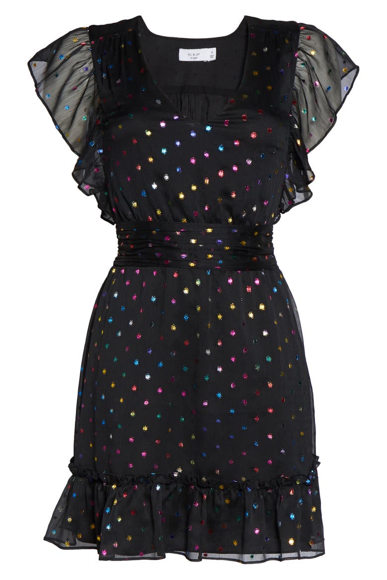 Night Fever Metallic Clip Dot Minidress, Alternate, color, RAINBOW FOIL DOT