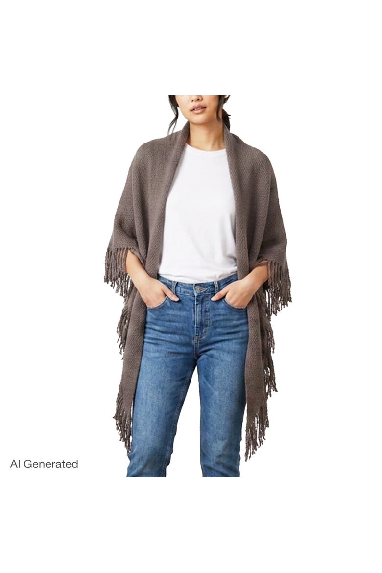 Knitted Triangle Scarf Wrap with Fringe, Alternate, color, HEATHER