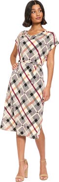 London Times Cowl Neck Belted Midi Dress