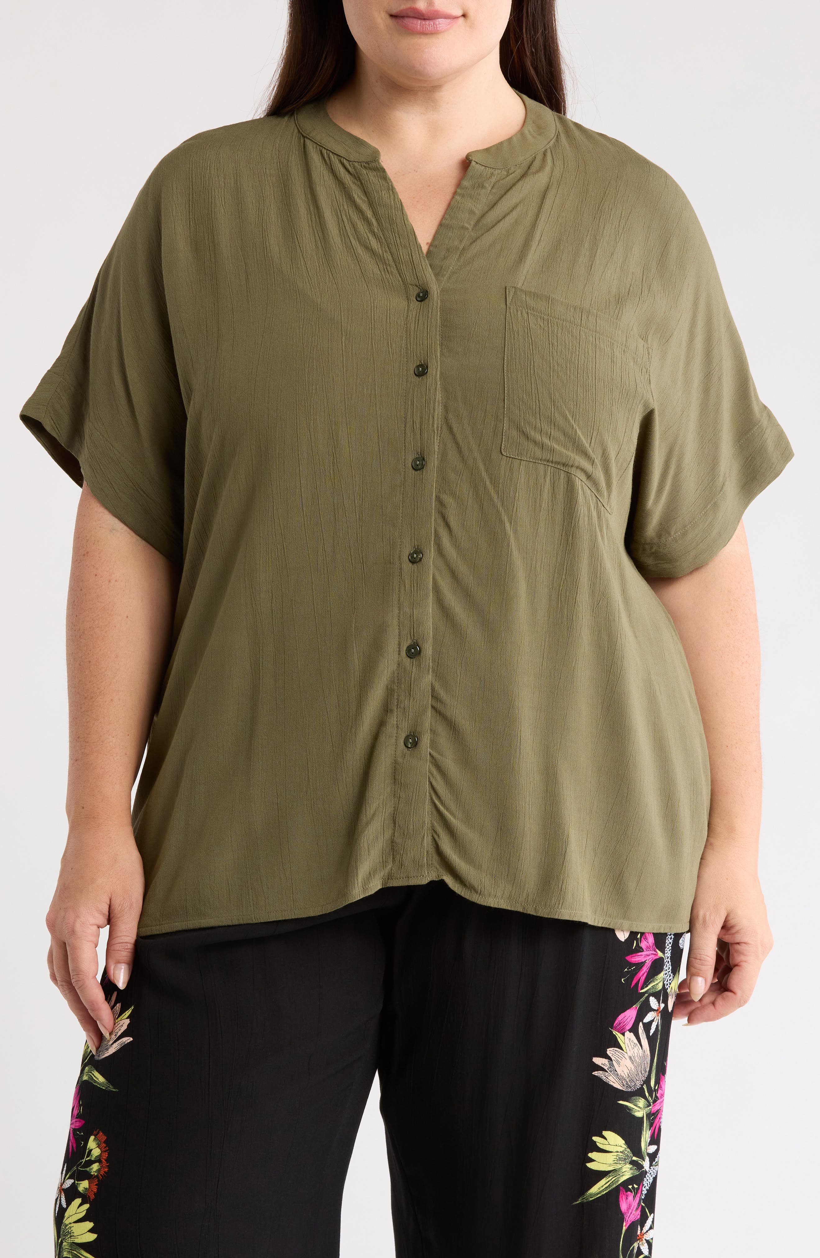 T Tahari Elbow Sleeve Button-Up Shirt