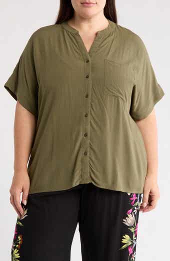 Elbow Sleeve Button-Up Shirt
