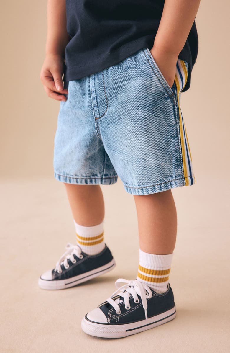 NEXT Kids' Side Stripe Denim Shorts, Alternate, color, Blue