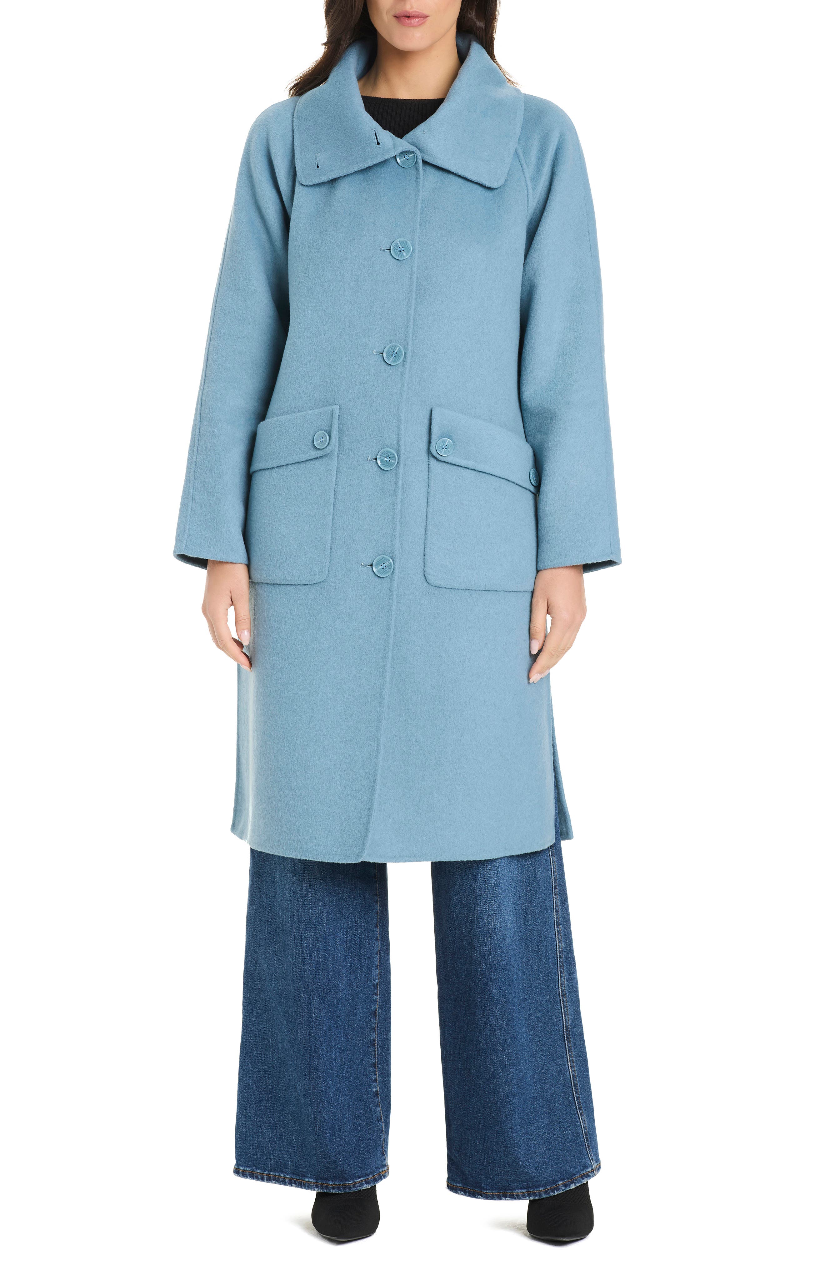 Funnel Neck Wool Blend Coat