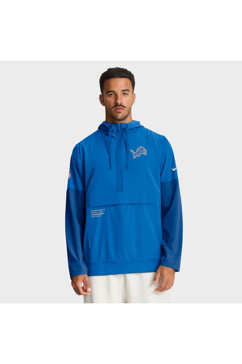 Men's Nike Blue Detroit Lions Sideline Anorak Half-Zip Hoodie Jacket, Alternate, color, Blue