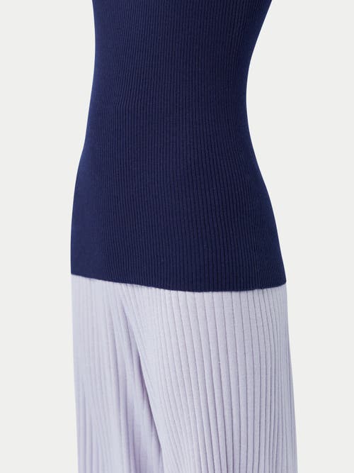 Gobi Mongolian Cashmere Ribbed Cotton Silk Cashmere Blend Tank Top In Navy