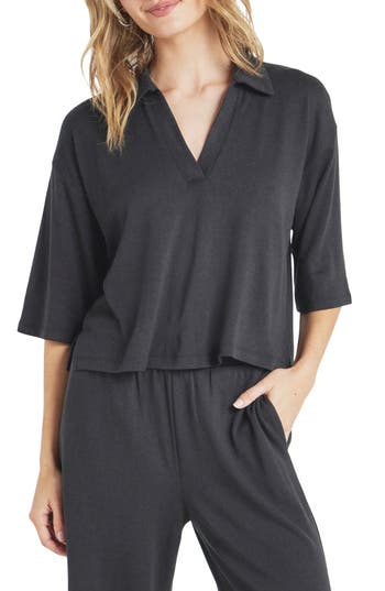 Splendid Brooke Johnny Collar Top In Gray
