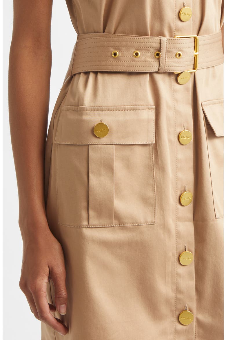 Noira Military Sleeveless Stretch Cotton Shirtdress, Alternate, color, CAPPUCCINO