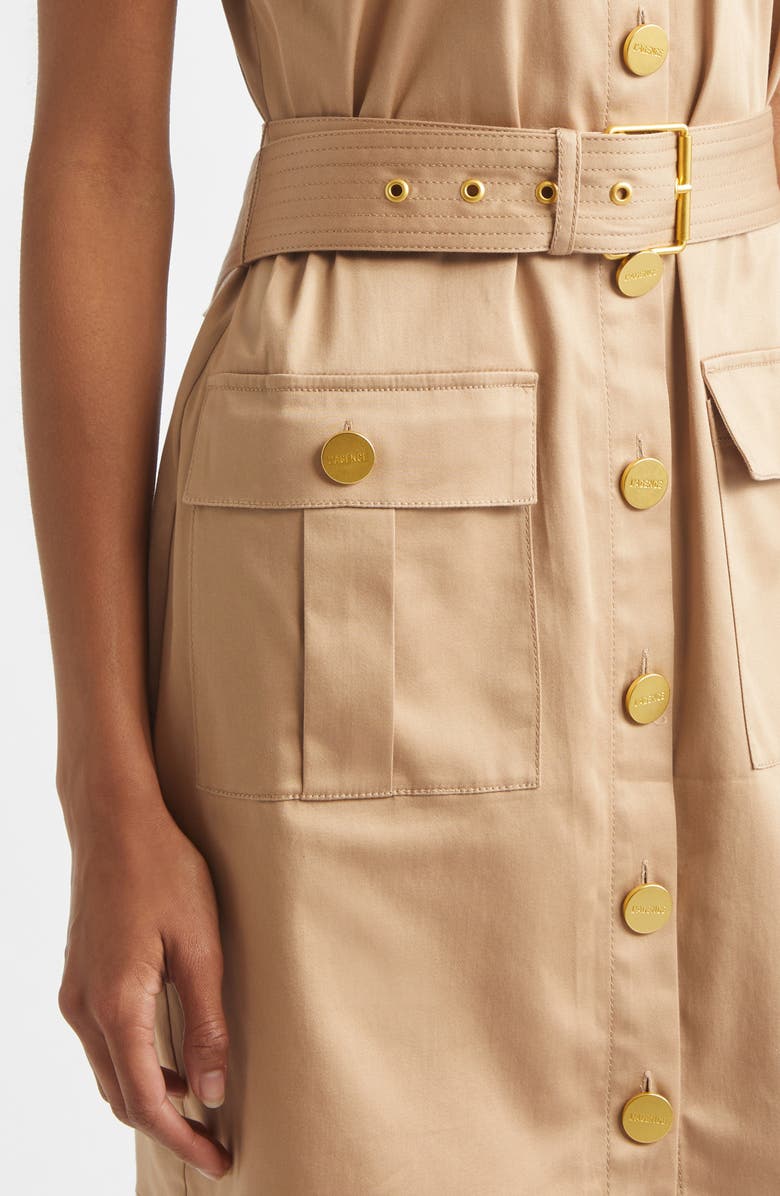 L'AGENCE Noira Military Sleeveless Stretch Cotton Shirtdress, Alternate, color, Cappuccino