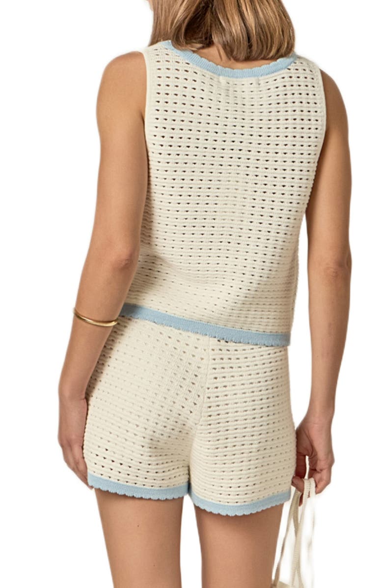 English Factory Floral Embroidered Sheer Crop Open Stitch Top, Alternate, color, Off White