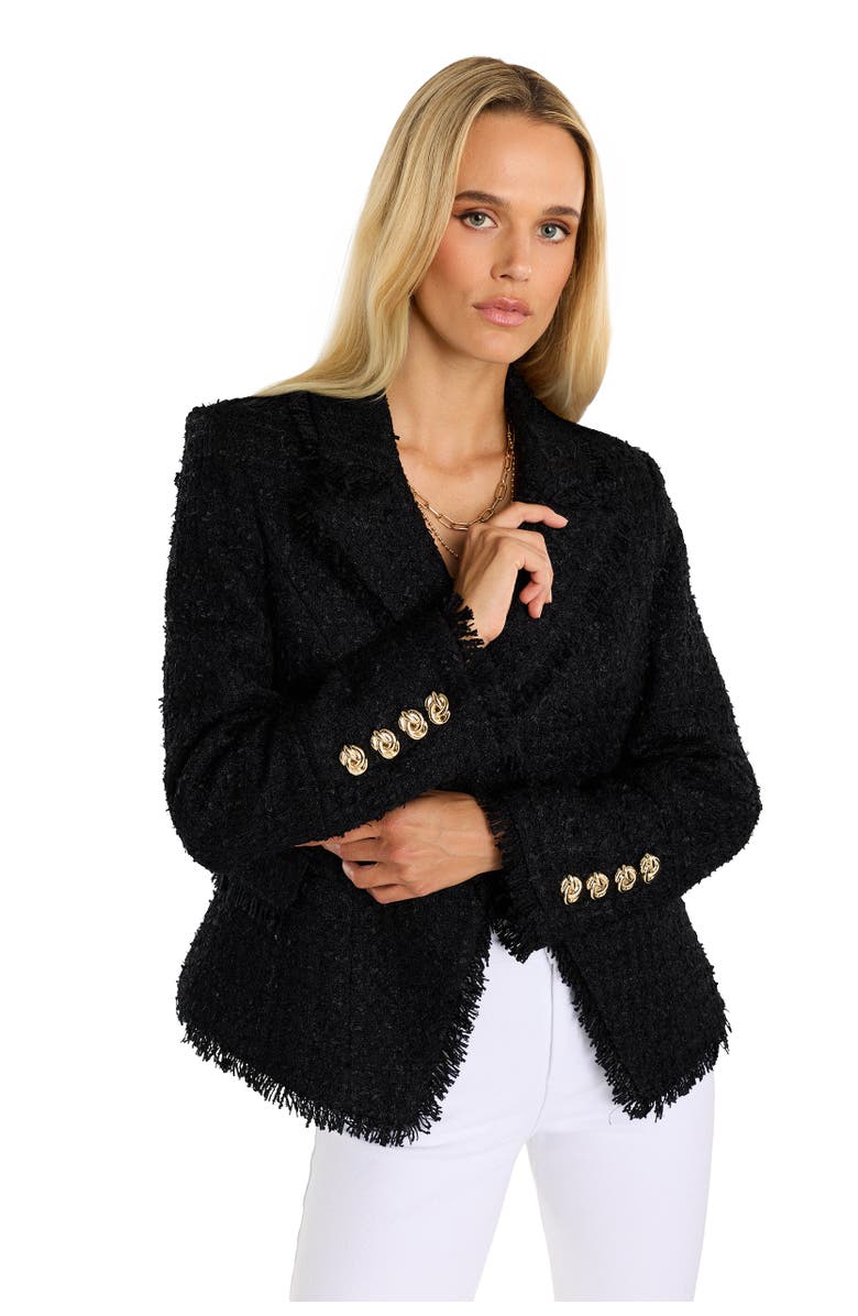The Noli Shop Giselle Single-Breasted Tweed Blazer, Main, color, Black