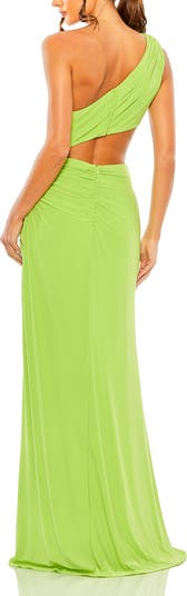 Cut Out One Shoulder Ruched Back Gown