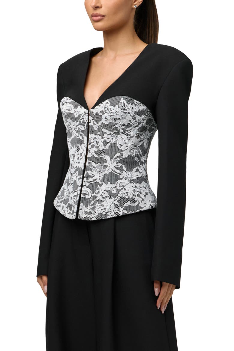 Stretch Lace Inset Blazer, Alternate, color, BLACK