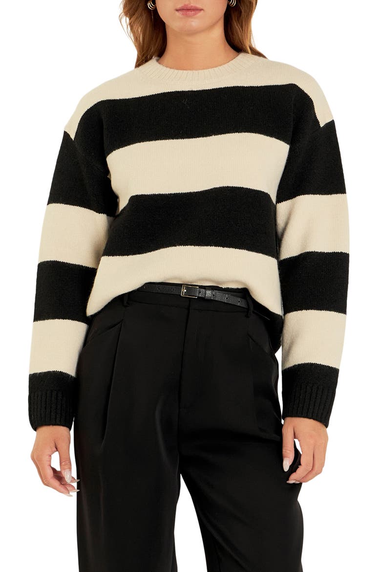 Bold Stripe Crewneck Sweater, Main, color, CREAM/ BLACK
