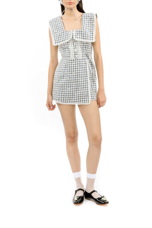 Anna Sui Daisy Embroidery On Gingham Romper In Black Multi