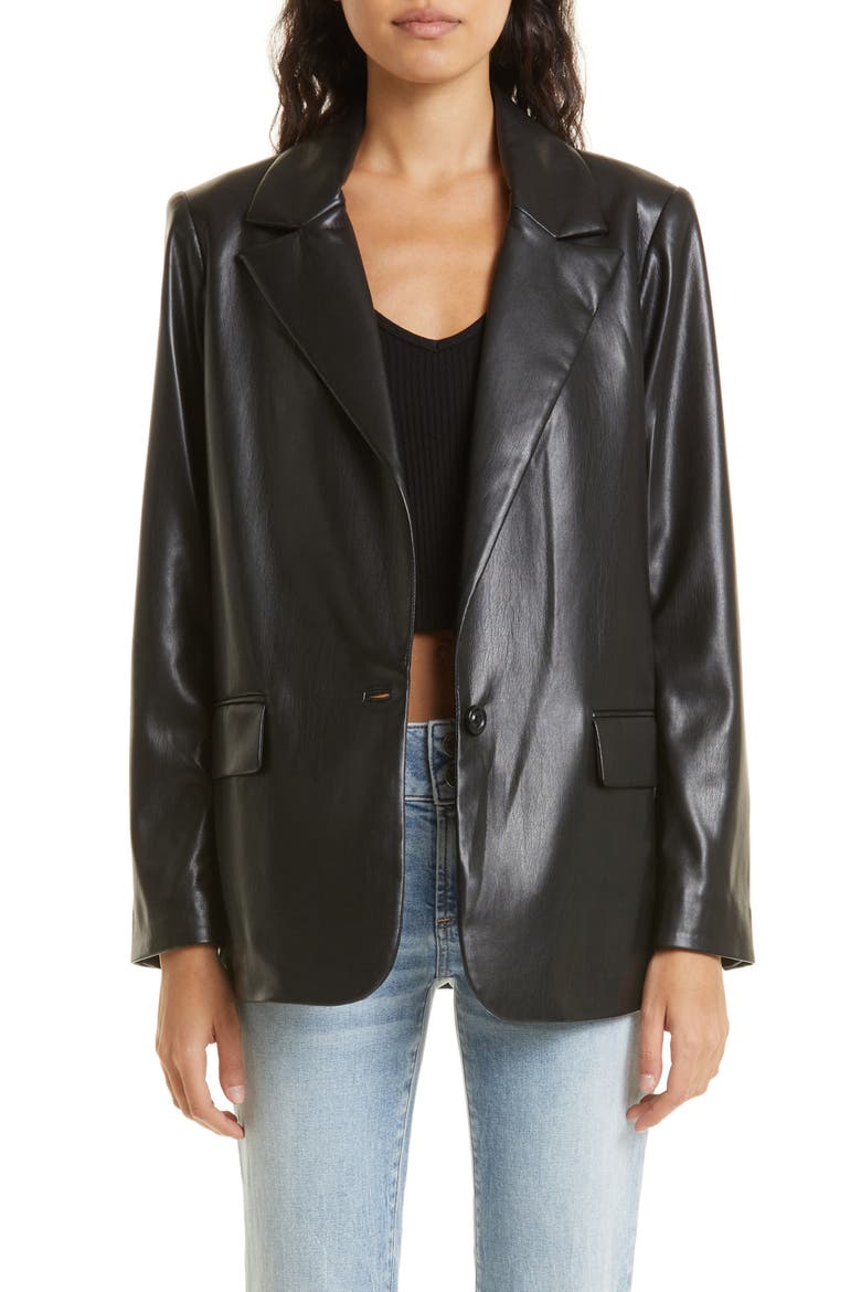 Denny Faux Leather Blazer, Main, color, BLACK