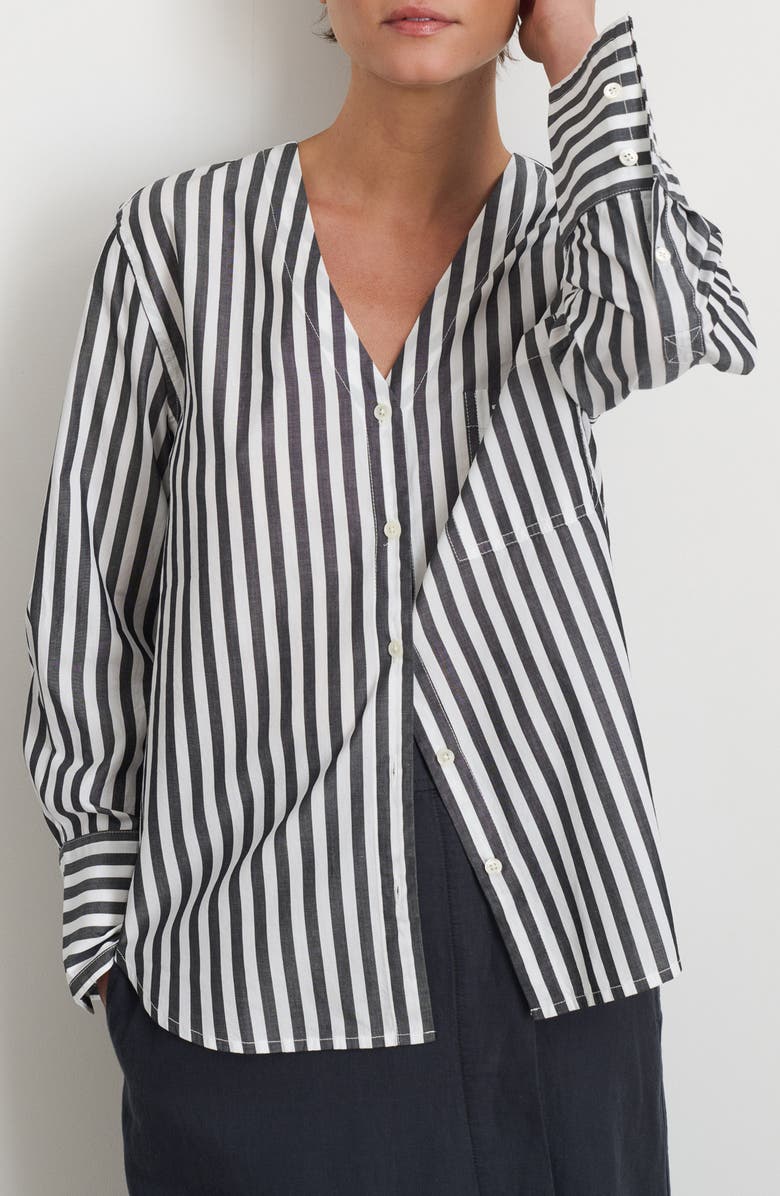 Alex Mill Crosby Stripe V-Neck Button-Up Shirt, Main, color,