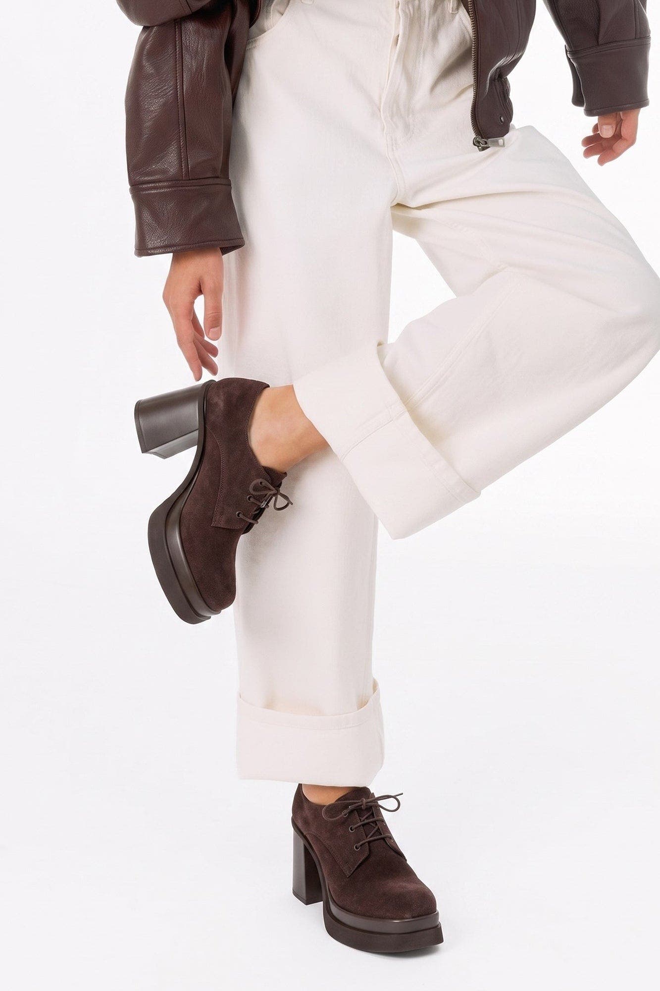 Vodette Platform Block Heel Oxford, Alternate, color, Brown Suede