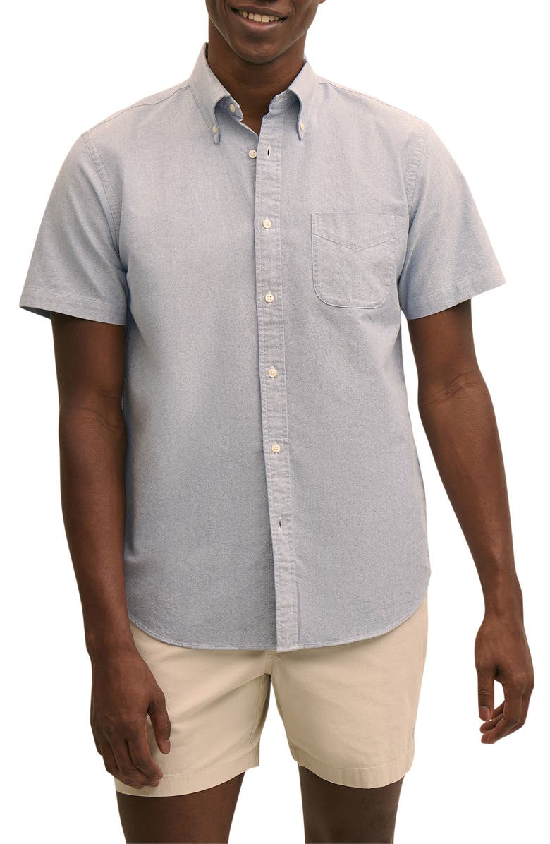 Brooks Brothers Friday Regular Fit Short Sleeve Cotton Oxford Button-Down Shirt, Main, color, Solid Blue