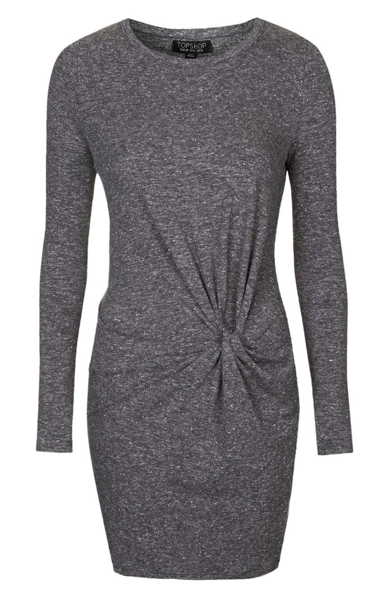 Topshop Knot Front Body-Con Dress, Alternate, color, Grey