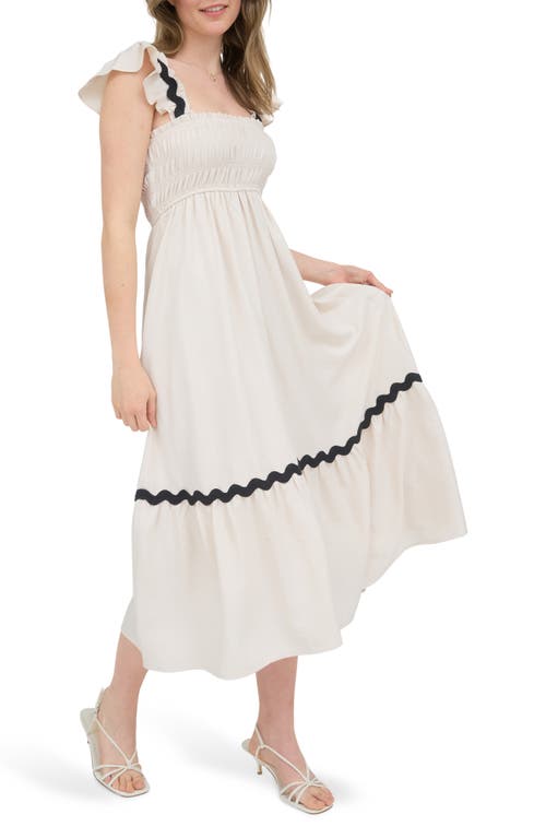 August Sky Wavy Ribbon Tiered Midi Dress
