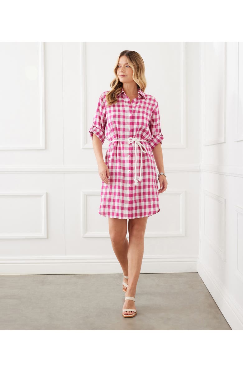 Karen Kane Belted Check Linen Shirtdress, Alternate, color, 