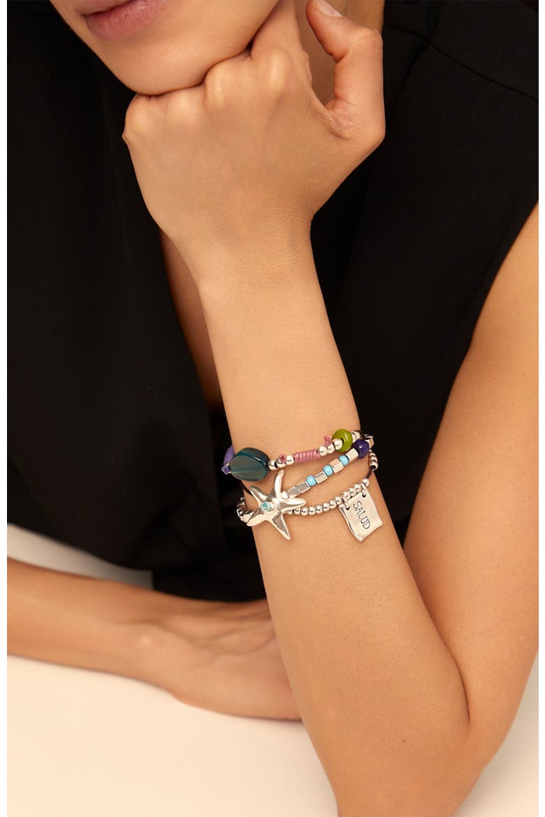 Silver-Plated Beaded Bracelet with Beads and a Star, Alternate, color, Silver