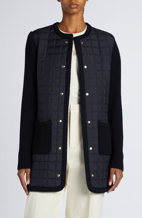 Quilted Down & Wool Knit Cardigan