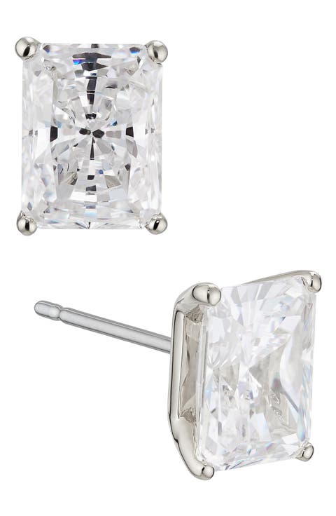 Modern Luv Large Emerald Cut Cubic Zirconia Stud Earrings