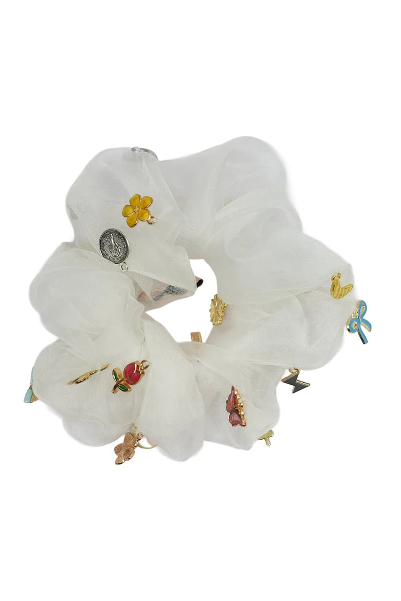 Oversized Organza Scrunchie with Charms - White, Main, color, White