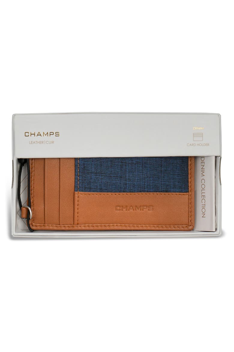 Denim Slim Card Holder, Alternate, color, TAN/ BLUE