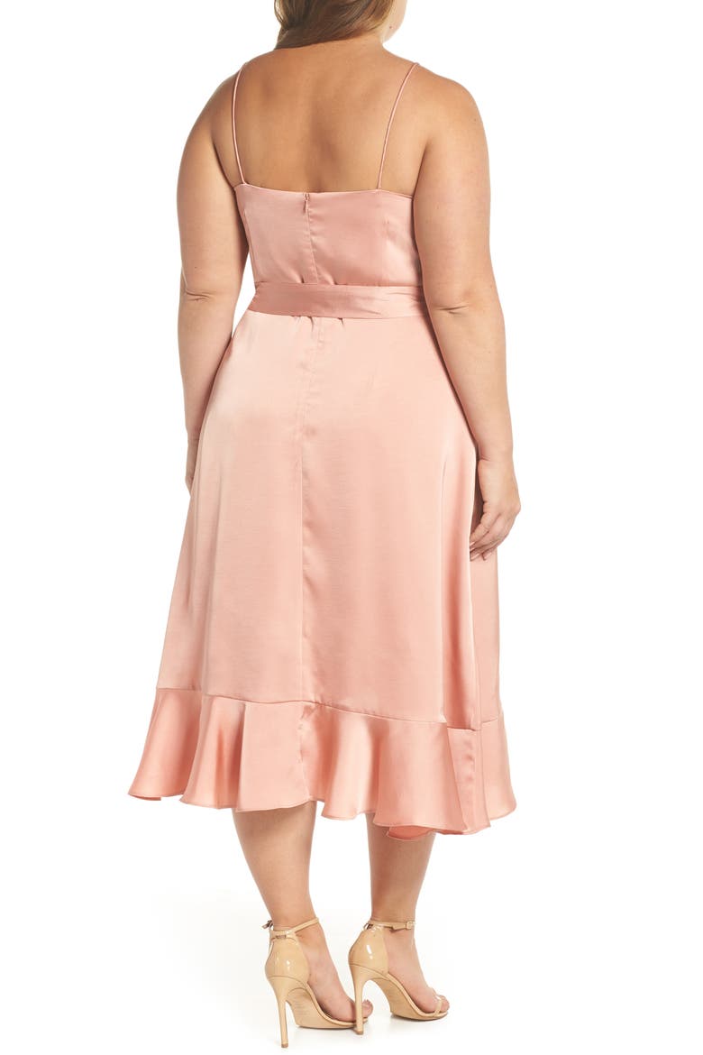 Marilyn Satin Faux Wrap Dress, Alternate, color, CORAL HAZE