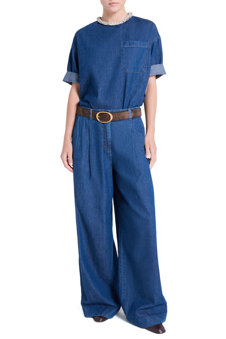 Ex T Crystal Collar Denim Shirt, Alternate, color, DARK STONE