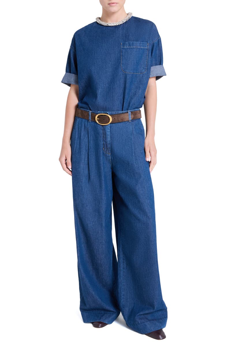 TWP Crystal Collar Cotton Denim T-Shirt, Alternate, color, Dark Stone