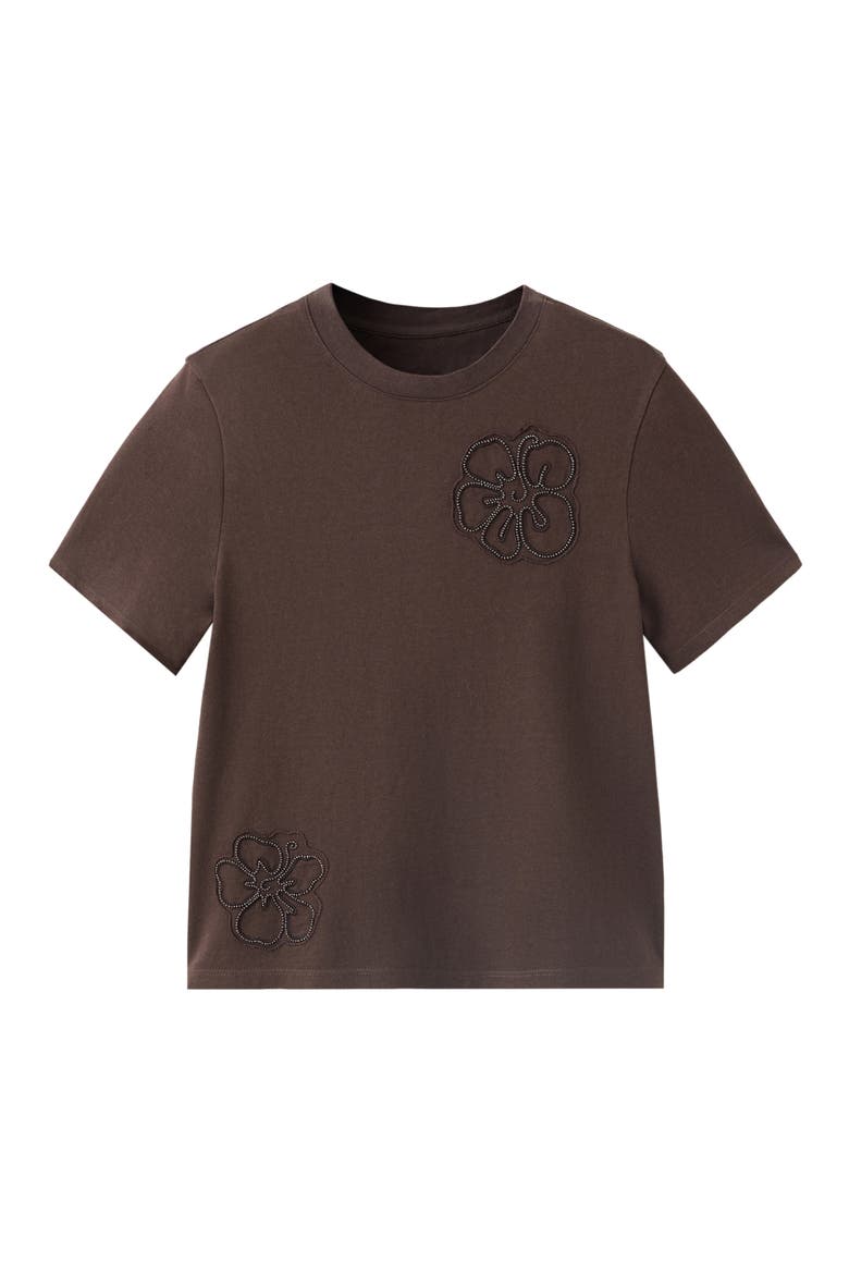 Embroidered Cotton T-Shirt, Main, color, BROWN