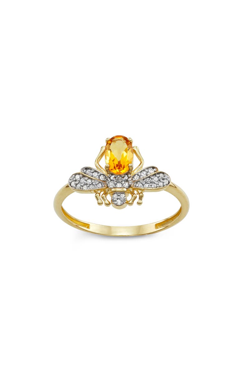 FZN 10K Gold Citrine & Diamond Dragonfly Ring - 0.124ct., Main, color, Gold