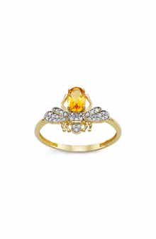 FZN 10K Gold Citrine & Diamond Dragonfly Ring - 0.124ct.