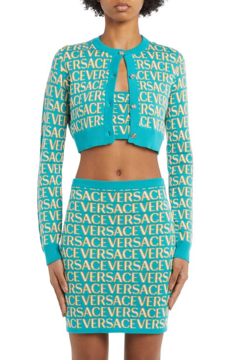 Metallic Logo Cotton Blend Crop Cardigan