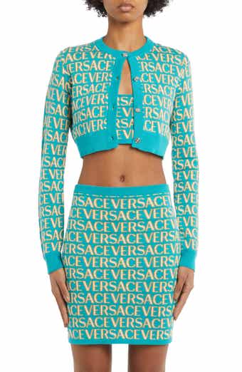 Metallic Logo Cotton Blend Crop Cardigan