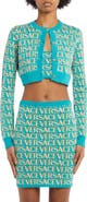 Versace Metallic Logo Cotton Blend Crop Cardigan